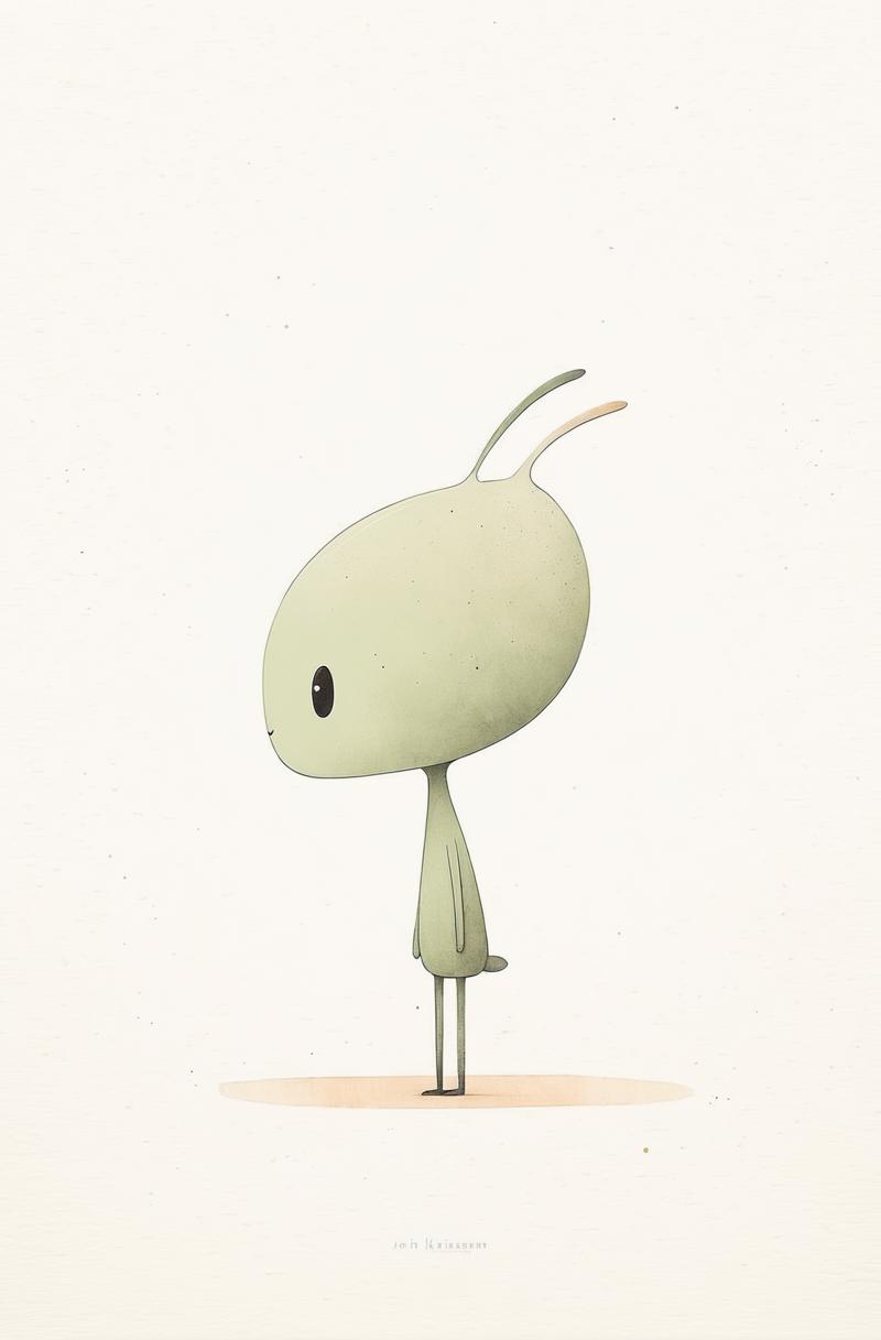 00191-a cute minimalistic simple alien side profile Clipart, organic forms, in the style of Jon Klassen, desaturated light and airy pa.png